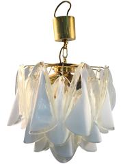 Magnificent Murano Glass Mazzega Chandelier with Clear and White Petals