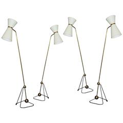 Rare Set of Four Floor Lamps, Model of Pierre Guariche, France, circa 1960