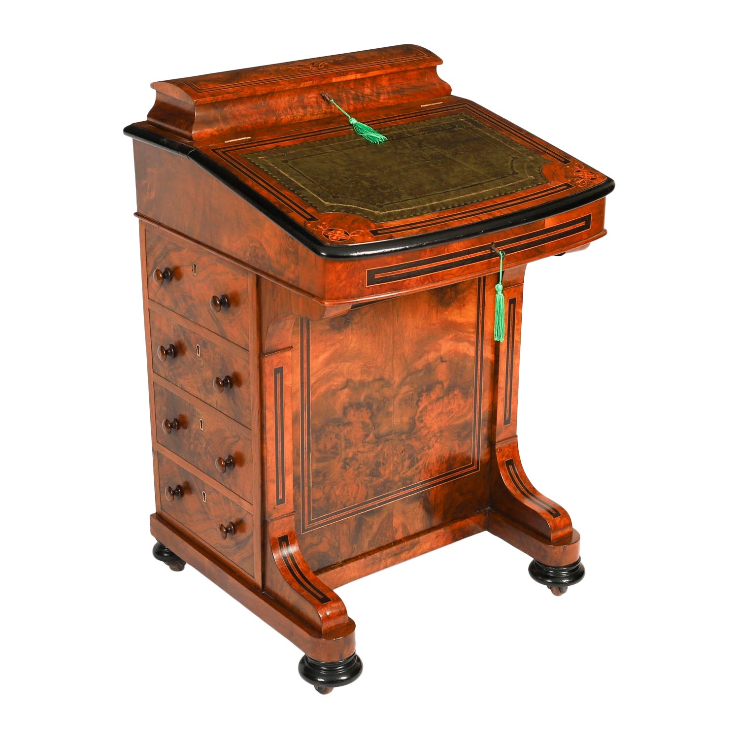 Antique Victorian Burr Walnut & Inlaid Davenport Desk 19th Century