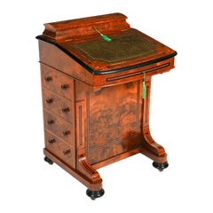 Antique Victorian Burr Walnut & Inlaid Davenport Desk 19th Century
