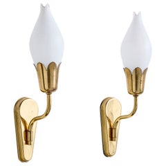 Fog & Mørup, Wall Lights, Brass, Glass, Denmark, 1950s
