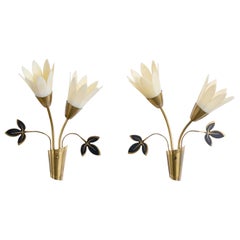 Swedish Designer, Wall Lights, Brass, Acrylic, Sweden, 1970s