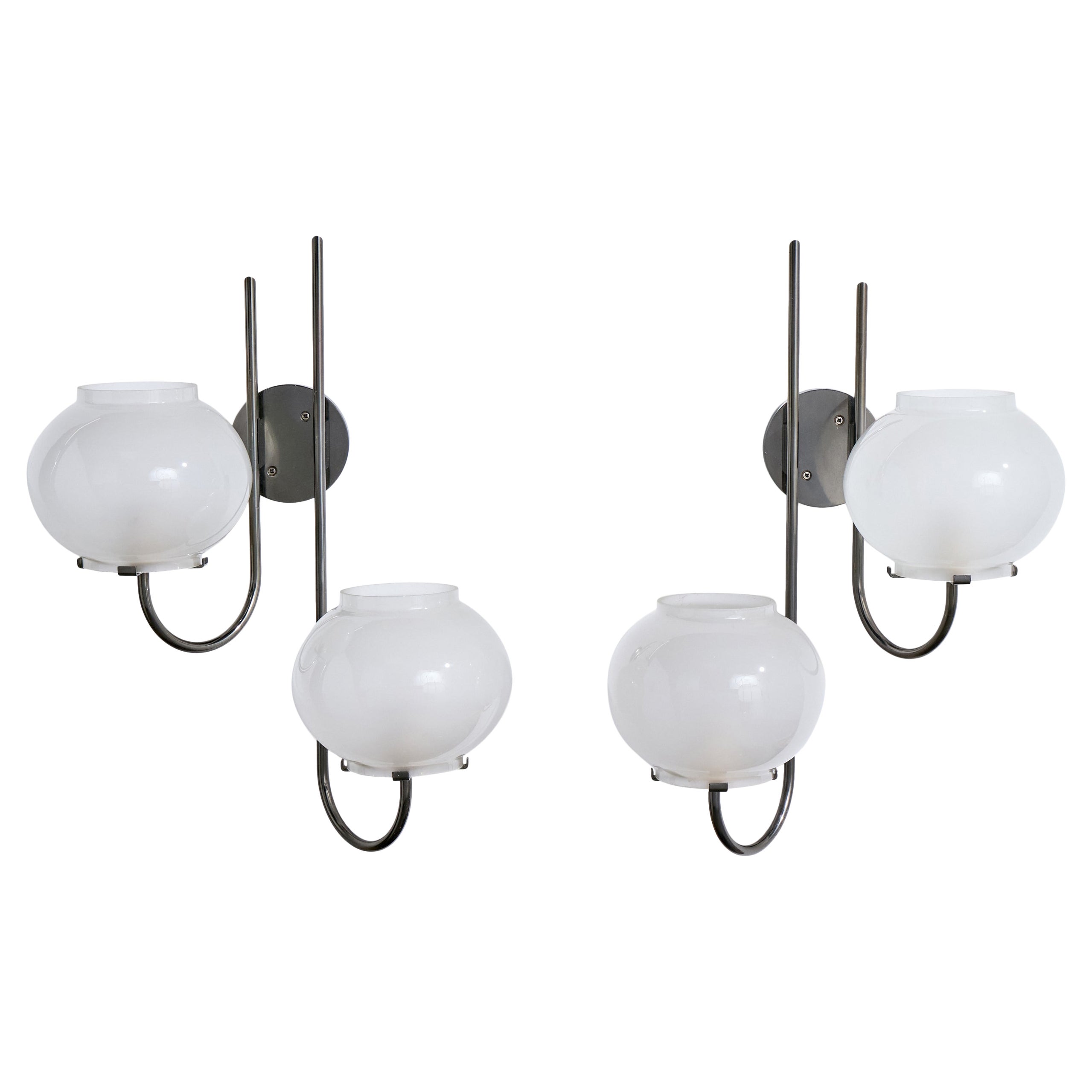 Tito Agnoli, Wall Lights, Metal, Glass, Italy, 1961