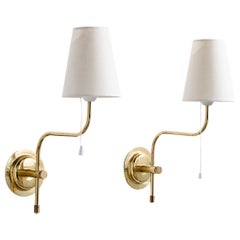 Schwedischer Designer, Wandleuchten, Messing, Stoff, Schweden, 1980er Jahre