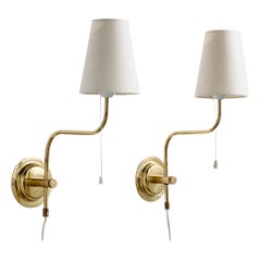 Schwedischer Designer, Wandleuchten, Messing, Stoff, Schweden, 1980er Jahre