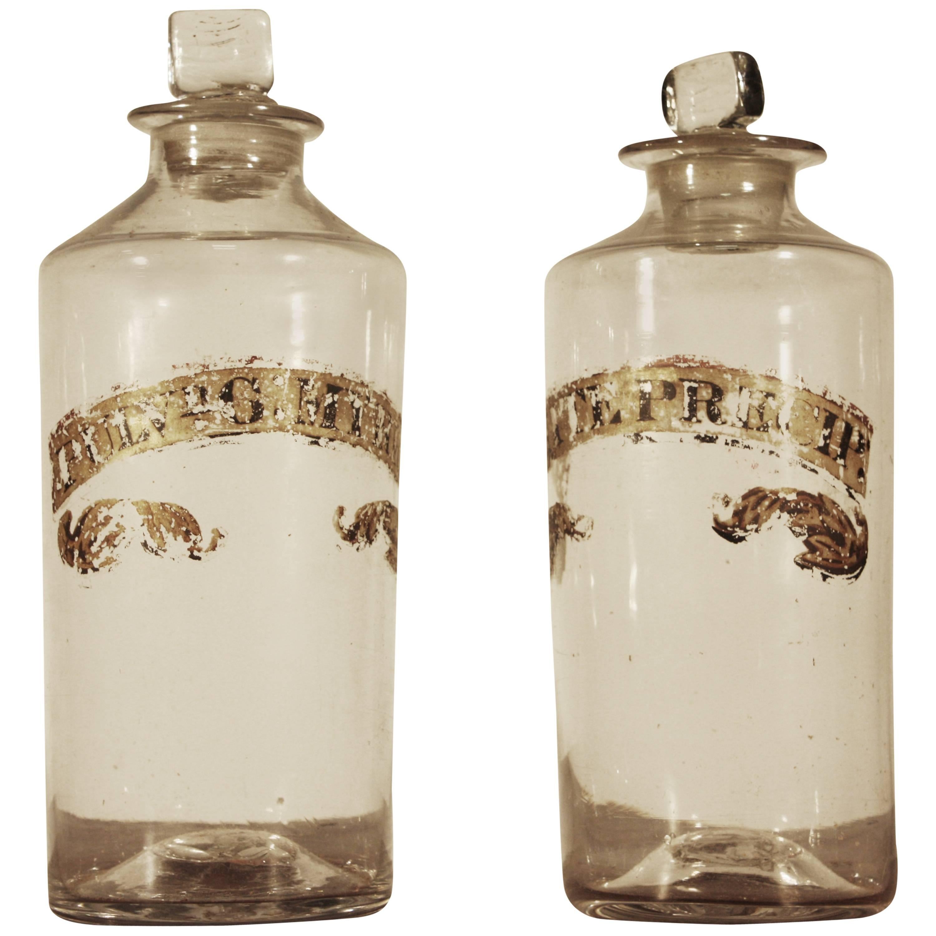 Pair of Early Blown Glass Apothecary Bottles