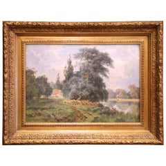 19th Century French Sheep Oil Painting in Carved Gilt Frame Signed L. Simonnet