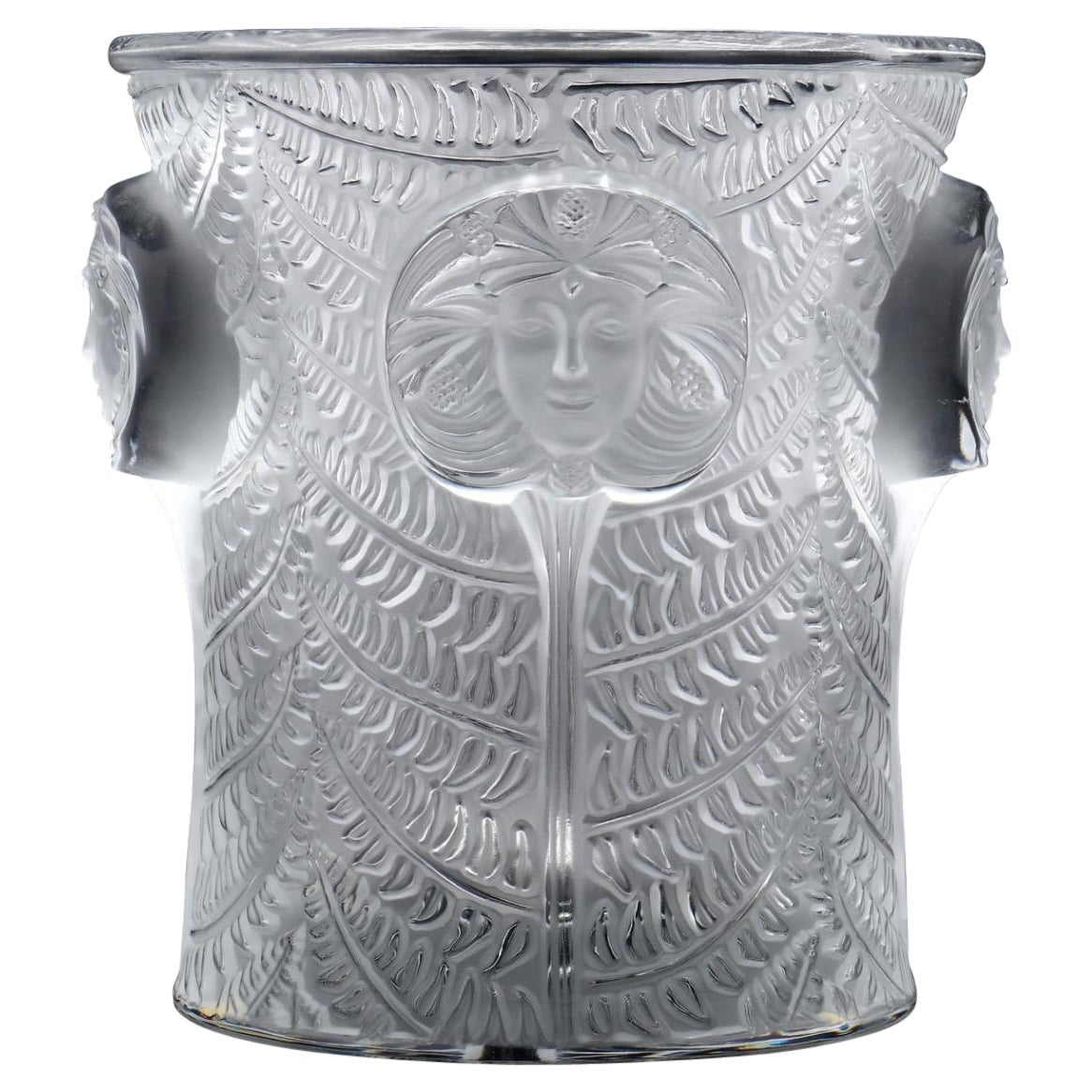 Maravilloso Lalique Francia Psique Cristal Champán Enfriador Gran Jarrón Relieve Máscaras