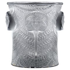 Maravilloso Lalique Francia Psique Cristal Champán Enfriador Gran Jarrón Relieve Máscaras