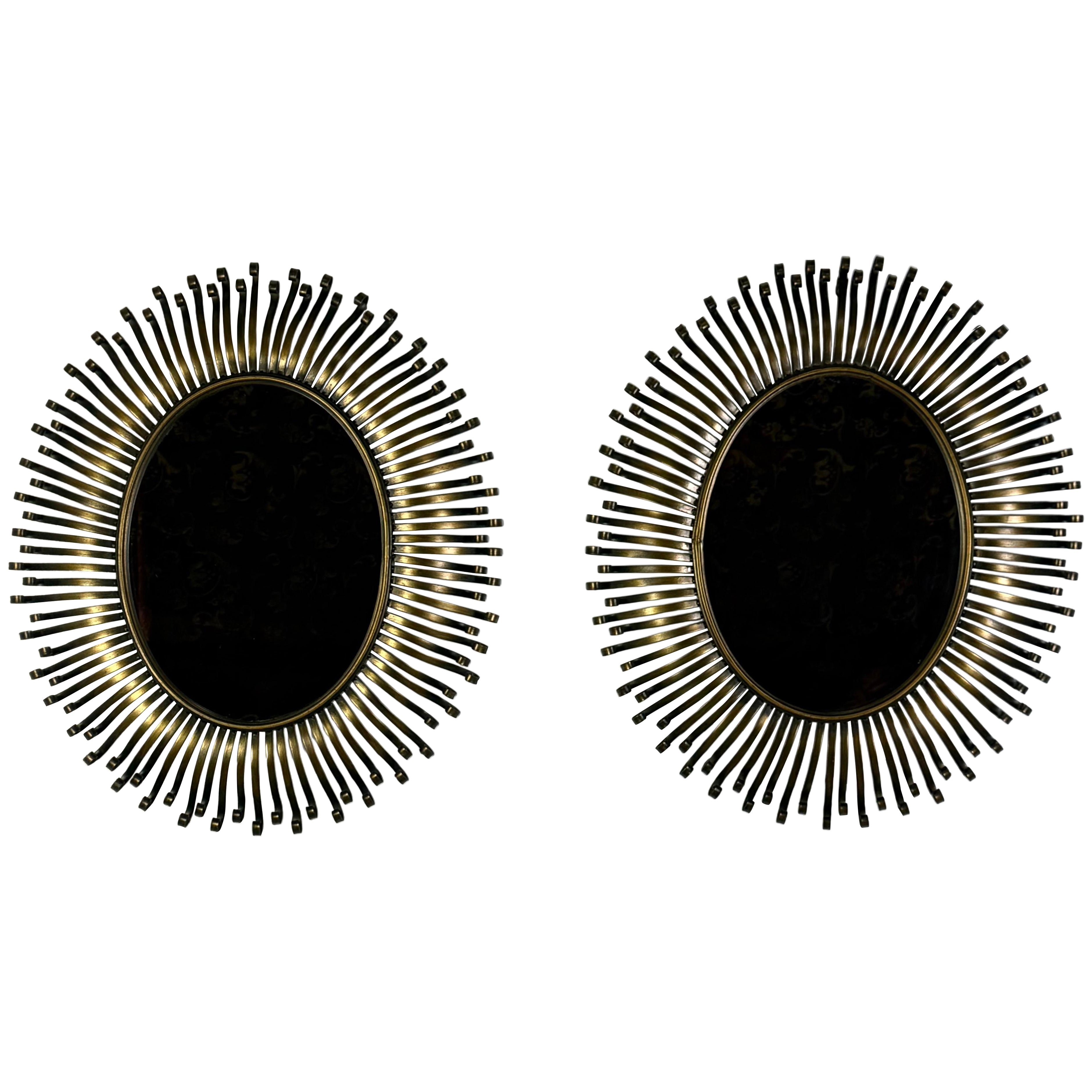 Pair of Hollywood Regency Style  Sunburst Mirrors For Sale