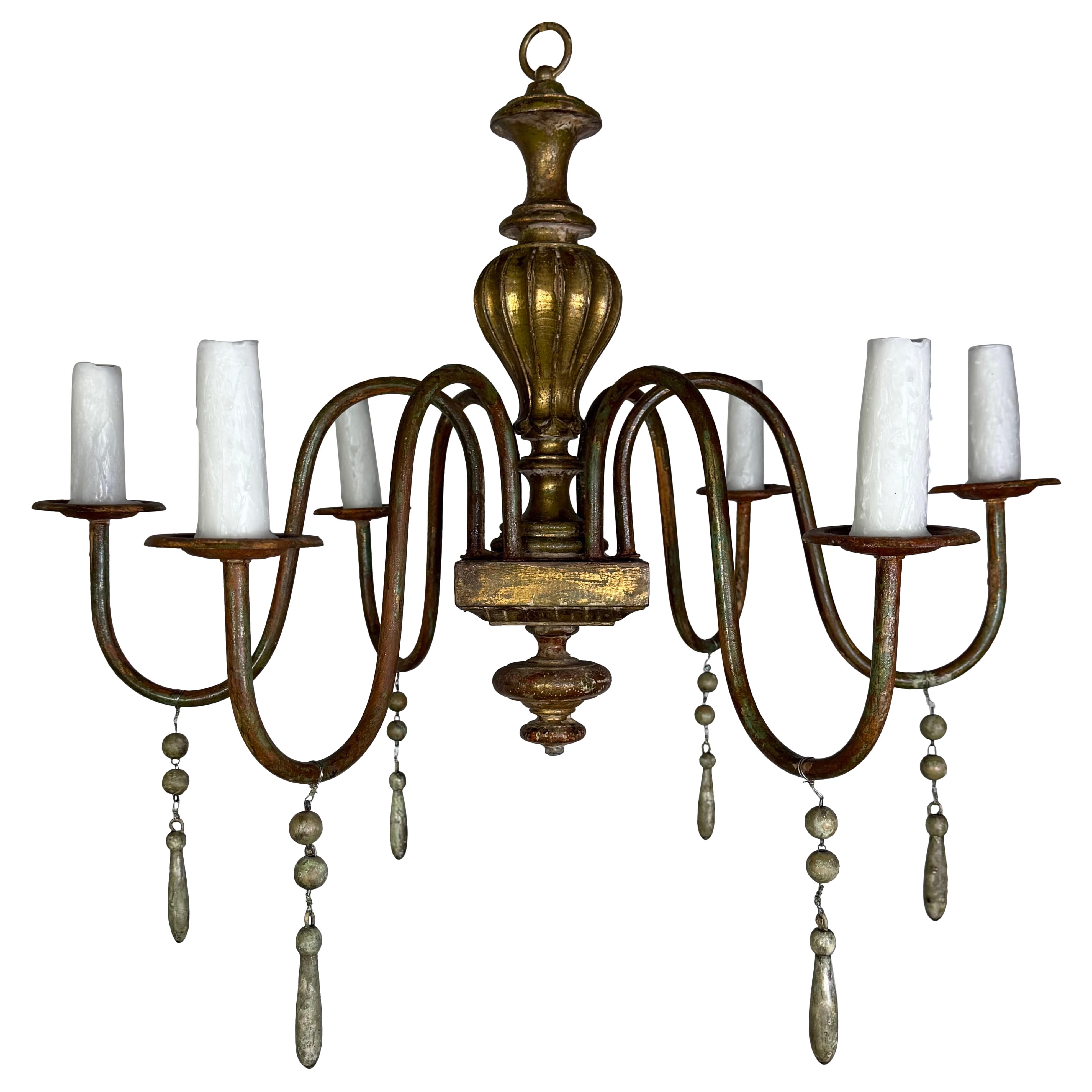 French Giltwood Chandelier w/ Wood Tassels-Pair is Available For Sale
