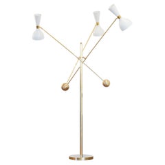 Contrappeso Terra, Brass Floor Lamp , Pivoting Three-Arm with twin Giano shades