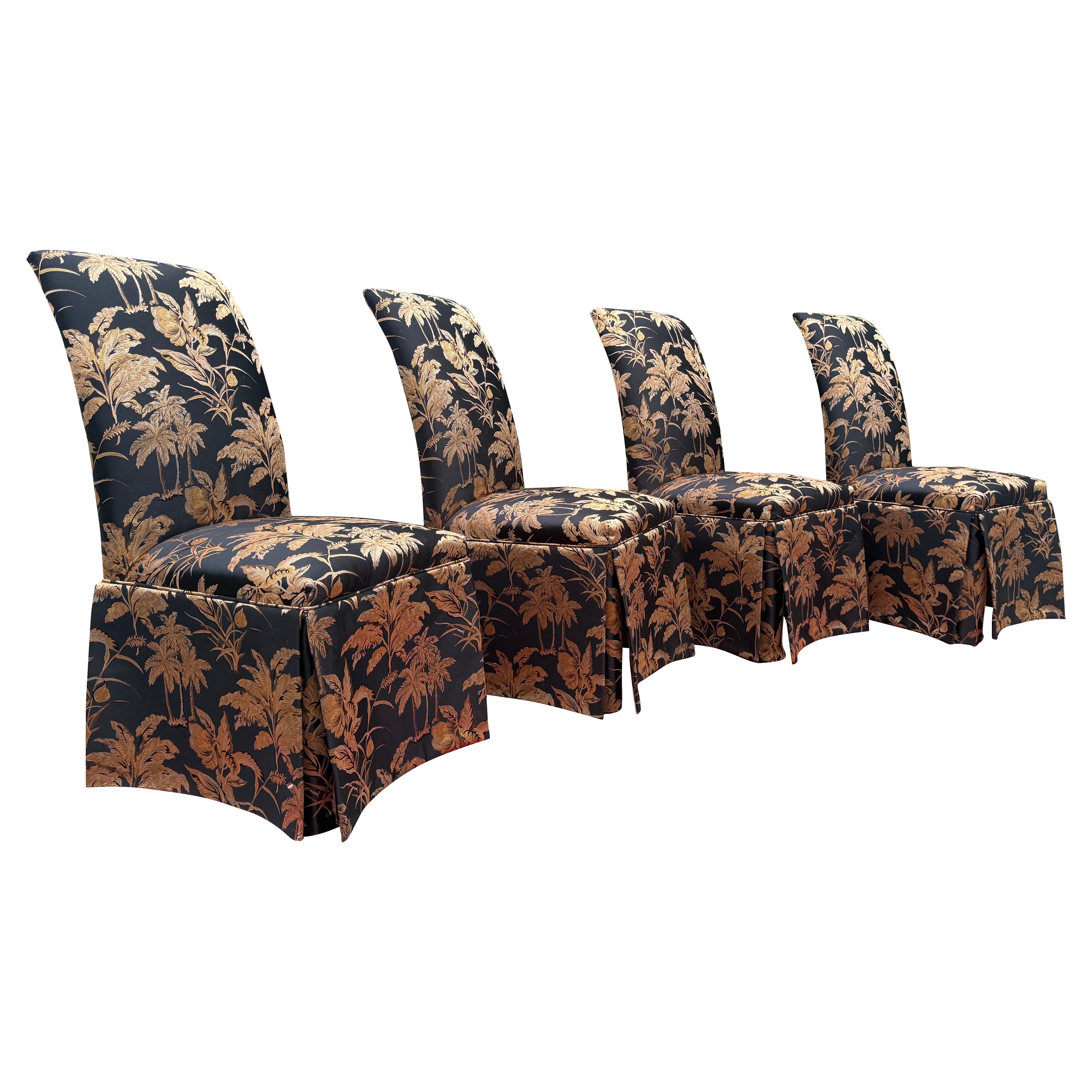 Juego de 4 sillas de comedor estilo Parsons de la década de 1970 Palm Beach Chic Chinoiserie