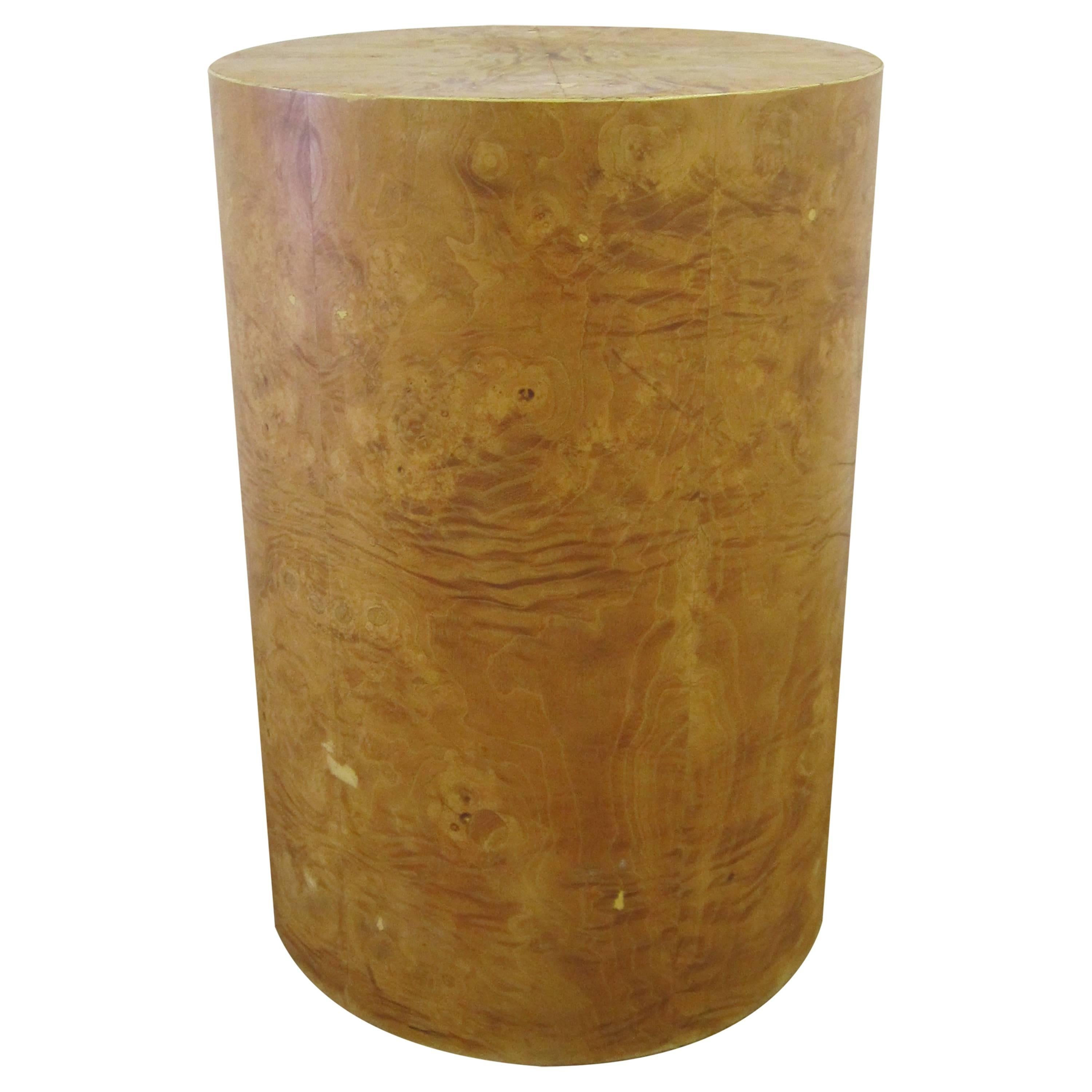 Vintage Modern Round Burl Wood Pedestal Side Table in the Style of Milo Baughman