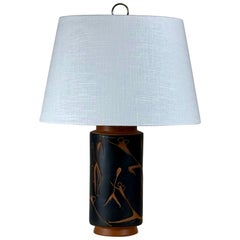 Chic Mexican Mid-Century Terracotta Desk or Table Lamp with Custom Linen Shade