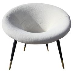 Italian Late 1960s Circle or Scoop Lounge Chair in Shearling 