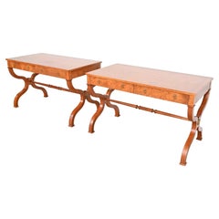 Baker Furniture Regency Burl Wood Writing Desks or Library Tables, Refinished