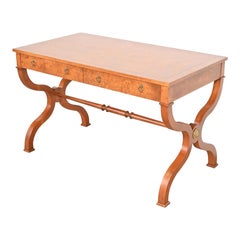 Baker Furniture Regency Burl Wood Writing Desk or Library Table, Refinished