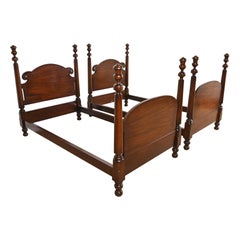 Tobey Furniture Antique Georgian Carved Solid Mahogany Twin Size Poster Beds