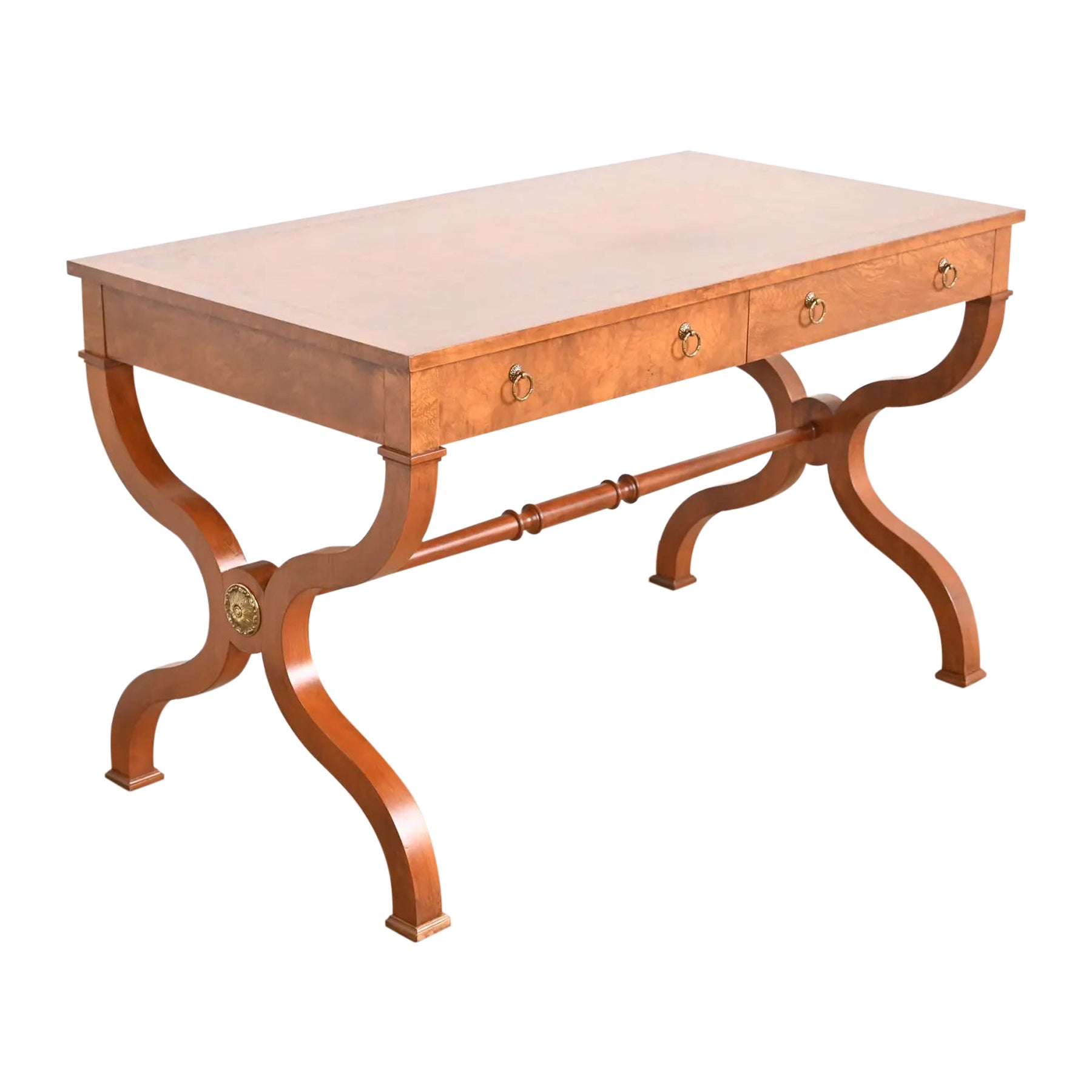 Baker Furniture Regency Burl Wood Scrivania o Tavolo da Biblioteca, Rifinito