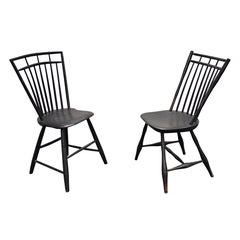 Pair of Early American Maple Faux Bamboo Ebonized Windsor Side Chairs, C. 1810s