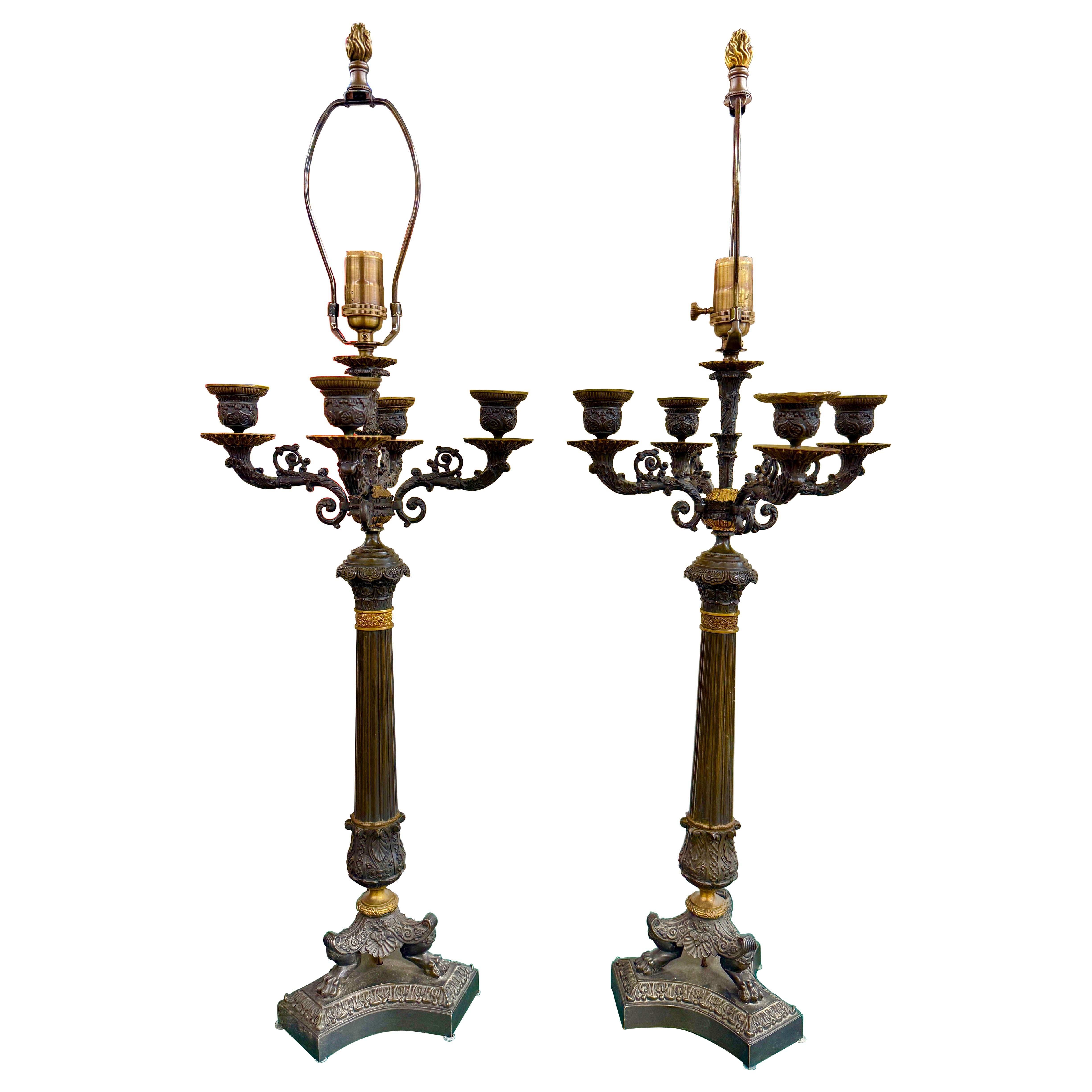 Pair of Early 20th century Empire Style Bronze Candlebra