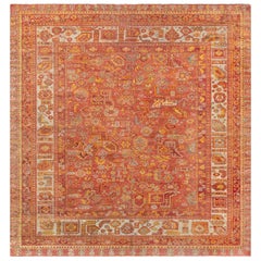Doris Leslie Blau Midcentury Red and Yellow Oushak Handmade Wool Rug