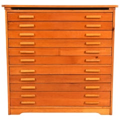 Antique Arts & Crafts Pine 10-Drawer Architect's Blueprint Flat File Cabinet