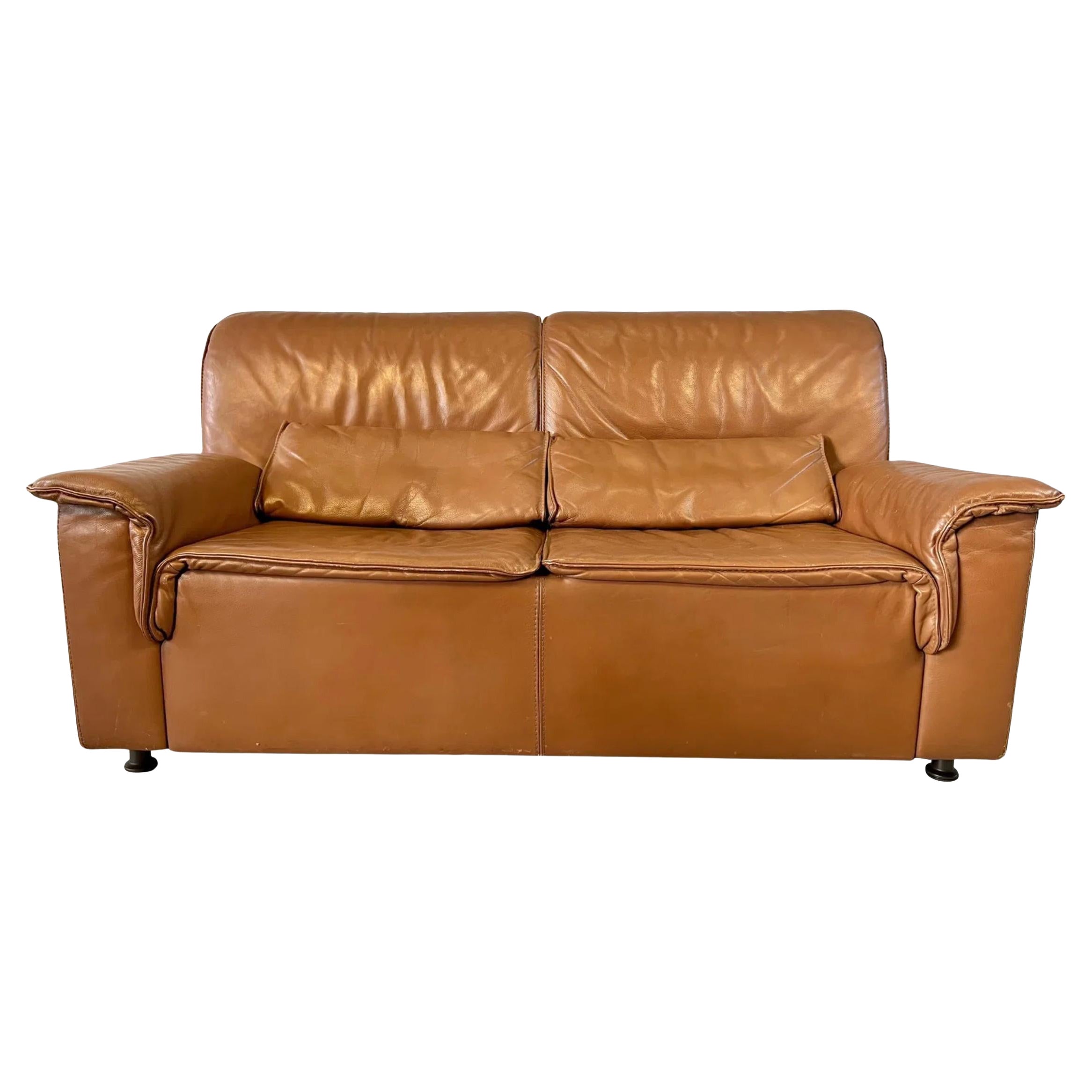 Post Modern Dutch Cognac Brown Leather Sofa Loveseat