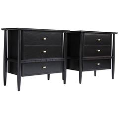 Vintage Pair of Ebonized Nightstands with Brass Details by John Stuart for Mt Airy