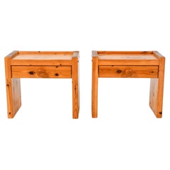 Pair of Scandinavian solid Pine single drawer nightstands with carved knob
