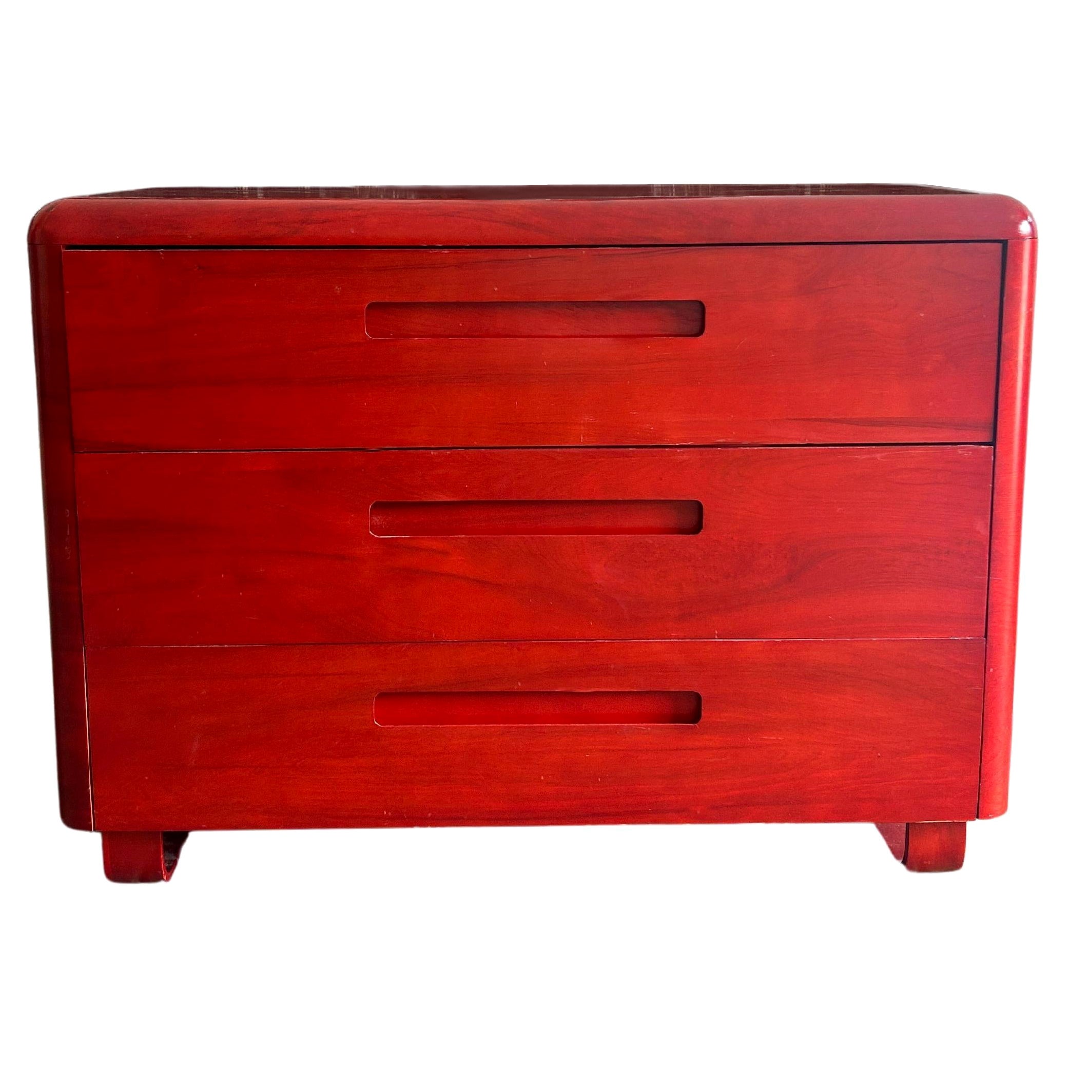 Mid century molded plywood Red dresser by Paul Goodman for plymold