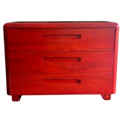 Mid century molded plywood Red dresser by Paul Goodman for plymold
