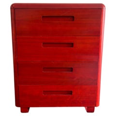 Mid century molded plywood tall Red dresser by Paul Goodman for plymold