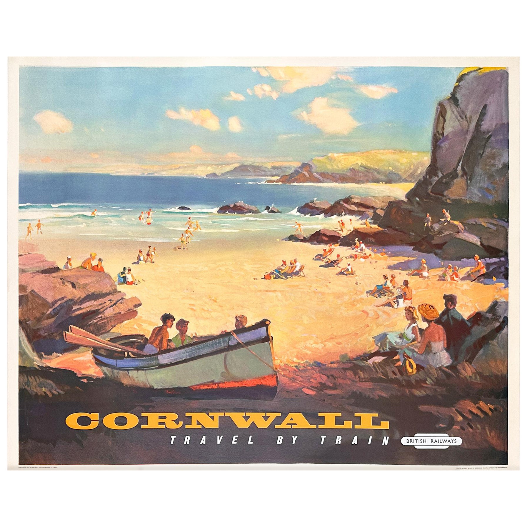 Cornwall 1960 British Railways Quad Travel Advertising Poster, Leslie Wilcox