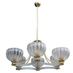 Gran araña elegante Barovier 1940 de cristal de Murano y latón
