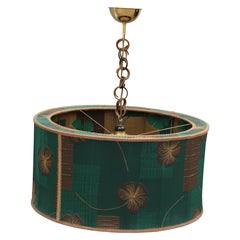Decorativo Lampadario  Mid-century con cupola in Tessuto Floreale Verde Ottone
