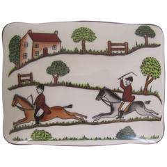 Vintage Equestrian Horse Hunting Scene Box in the Style of Hermès