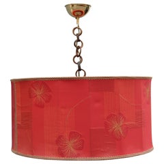 Lampadario con cupola Rossa tessuto con fiori Mid-century italian design brass