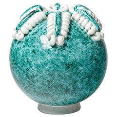 vaso in ceramica di Gustave Asch 1940, design art déco del XX secolo, bianco e verde