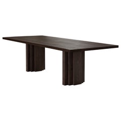 Large Brutalist Dining Table in Solid Dark Brown Oak - Brut Slim by Mokko