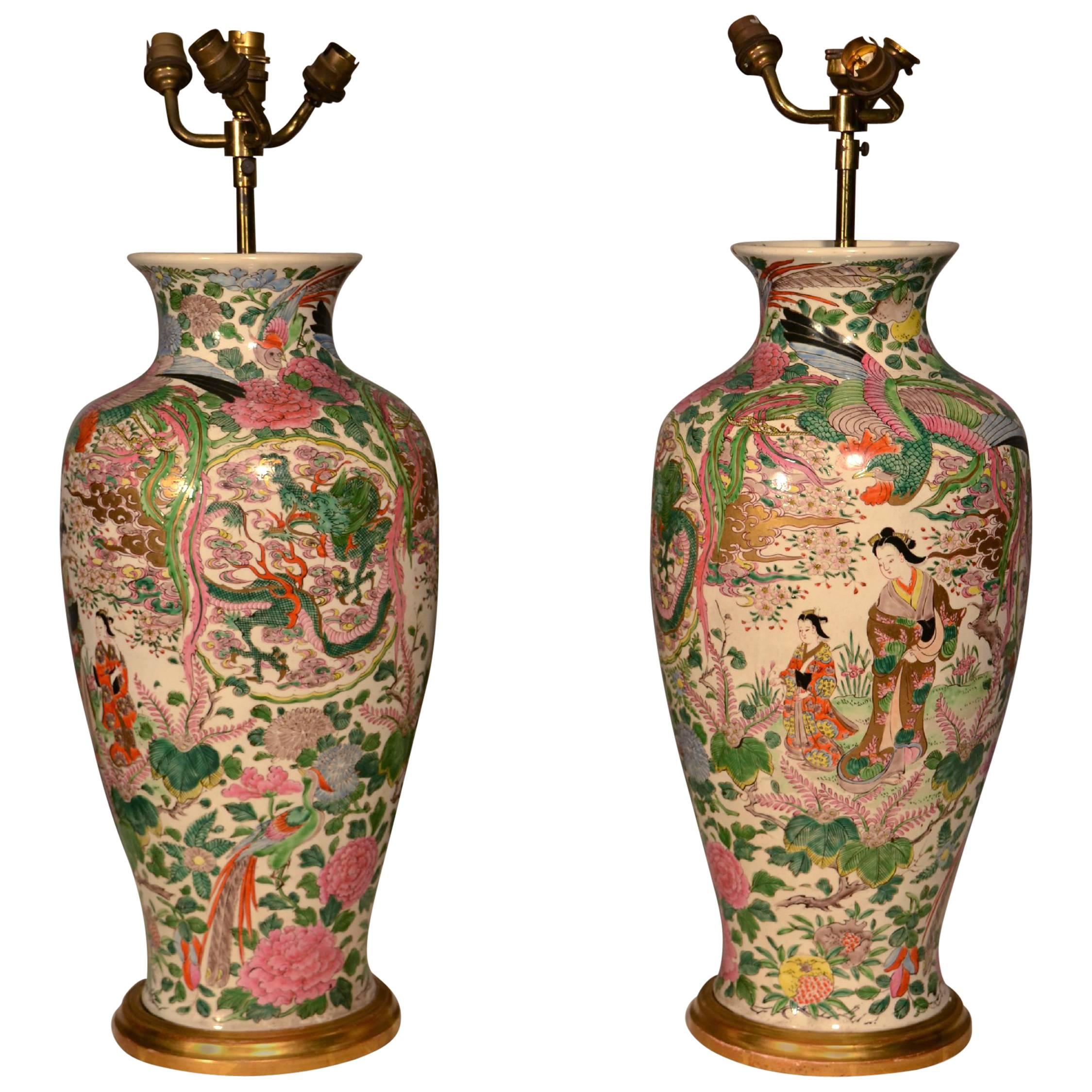 Early 20th Century Pair of Oriental Table Lamps