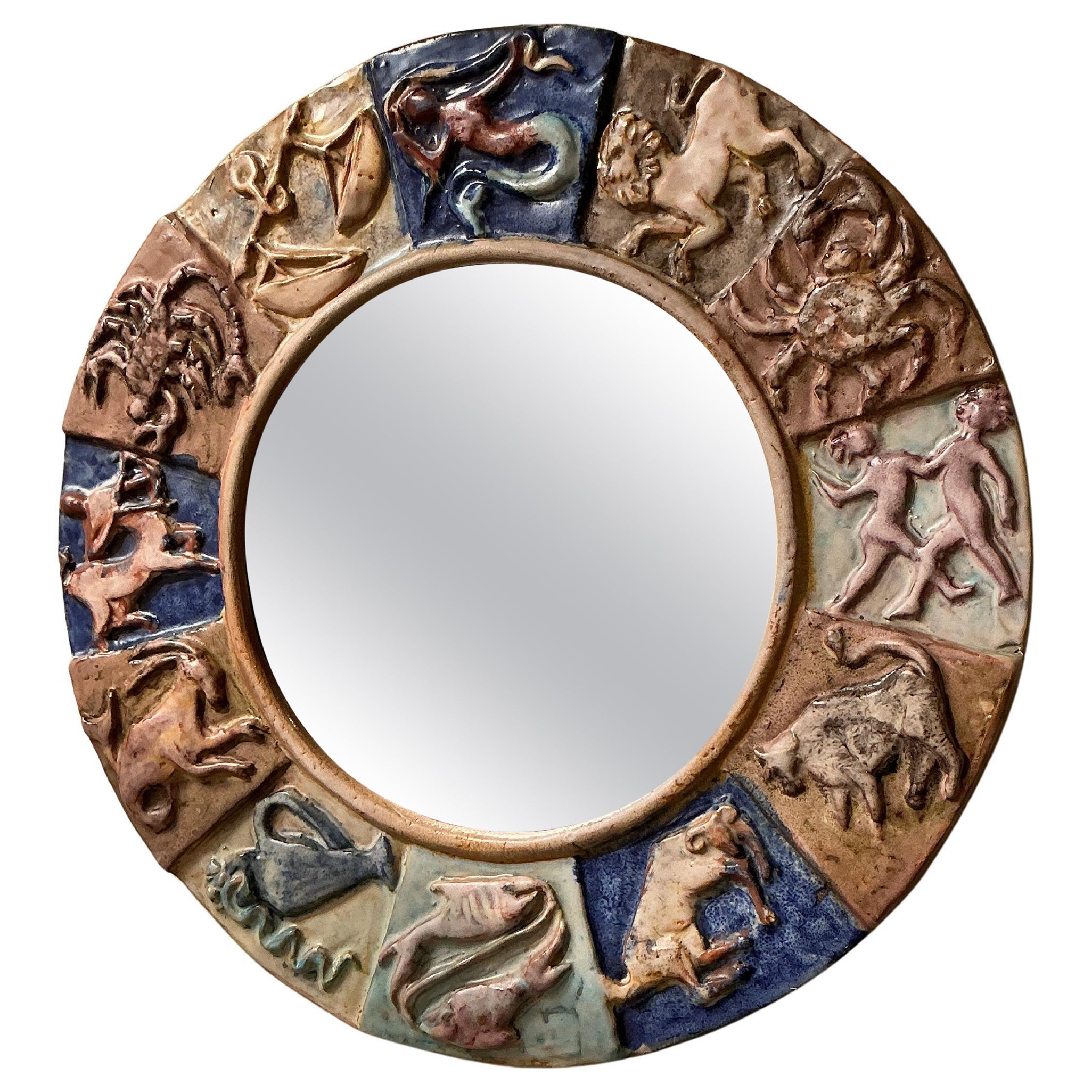 Italian ceramic mirror with zodiac signs circa 1950