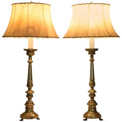 Italian Neoclassical Brass Candlesticks as Table Lamps, circa 1840