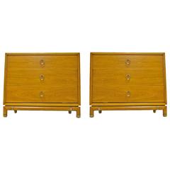  Pair of Three-Drawer Elm Chests with Brass Ring Pulls for Kent Coffey