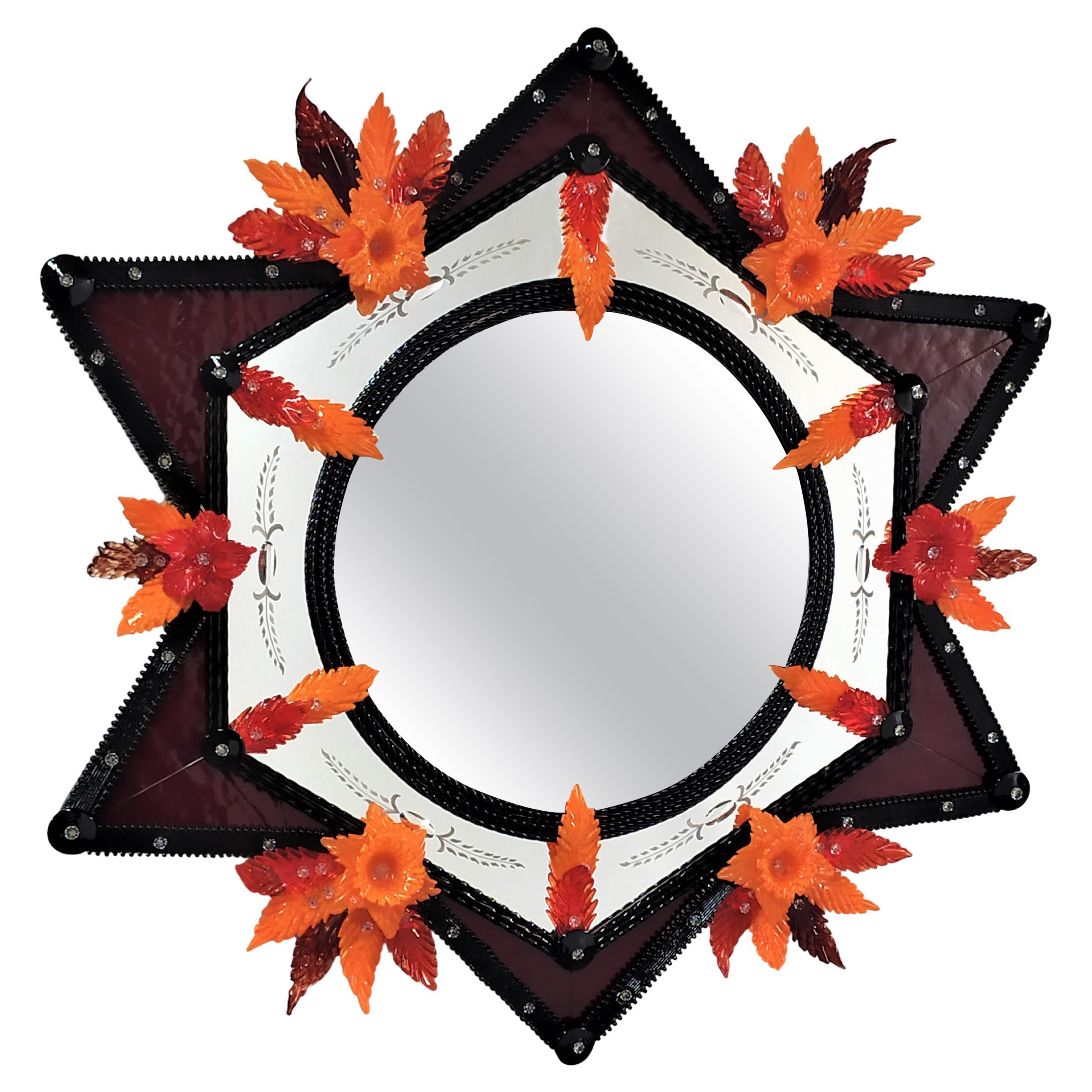 " Arancio" Contemporary Murano Glass Mirror by Fratelli Tosi Murano
