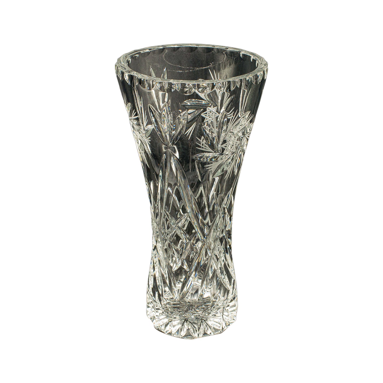 Vintage Crystal Flower Vase, English, Cut Glass, Bouquet, Sleeve, Circa 1940