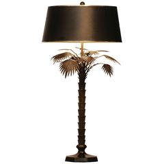 Bronze or Brass Palm Tree Lamp with Original Shade