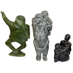 Three Inuit Sculptures One Signed with Inuit Canada Sticker