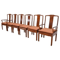 Henredon Hollywood Regency Chinoiserie Sillas de Comedor de Caoba Esculpida, Juego de 6